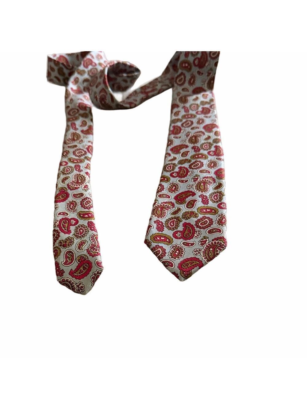 Resilio Vintage Silk Paisley Tie Light Blue Red Pattern 2.25” Narrow